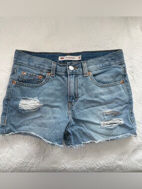 Levi's Girl's Light Blue Distressed Denim Girlfriend Shorts - Size 12